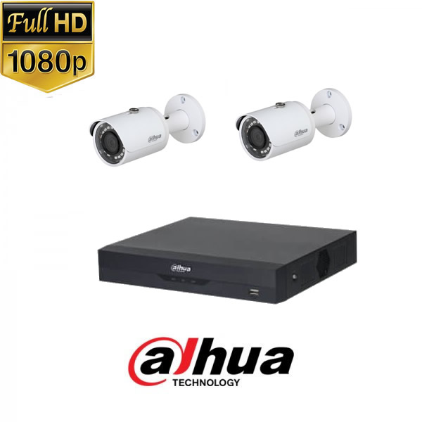 KIT2-7 - 2MP 1080P FullHD, Комплект за наблюдение DAHUA, съдържа DVR XVR5104HS-I2, и 2 външни булет камери, HAC‐HFW1200S‐0360B‐S5(3.6mm, 30m) 