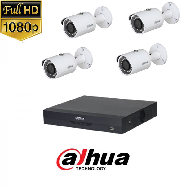 KIT4-14 - 2MP 1080P FullHD, Комплект за наблюдение DAHUA, съдържа DVR XVR5104HS-I2, и 4 външни булет камери, HAC‐HFW1200S‐0360B‐S5(3.6mm, 30m) 